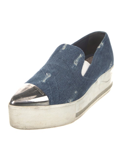 Miu Miu Denim Colorblock Pattern Wedge Sneakers
