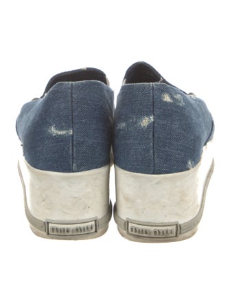 Miu Miu Denim Colorblock Pattern Wedge Sneakers
