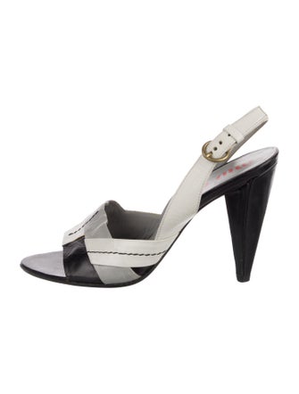 Miu Miu Leather Colorblock Pattern Slingback Sandals