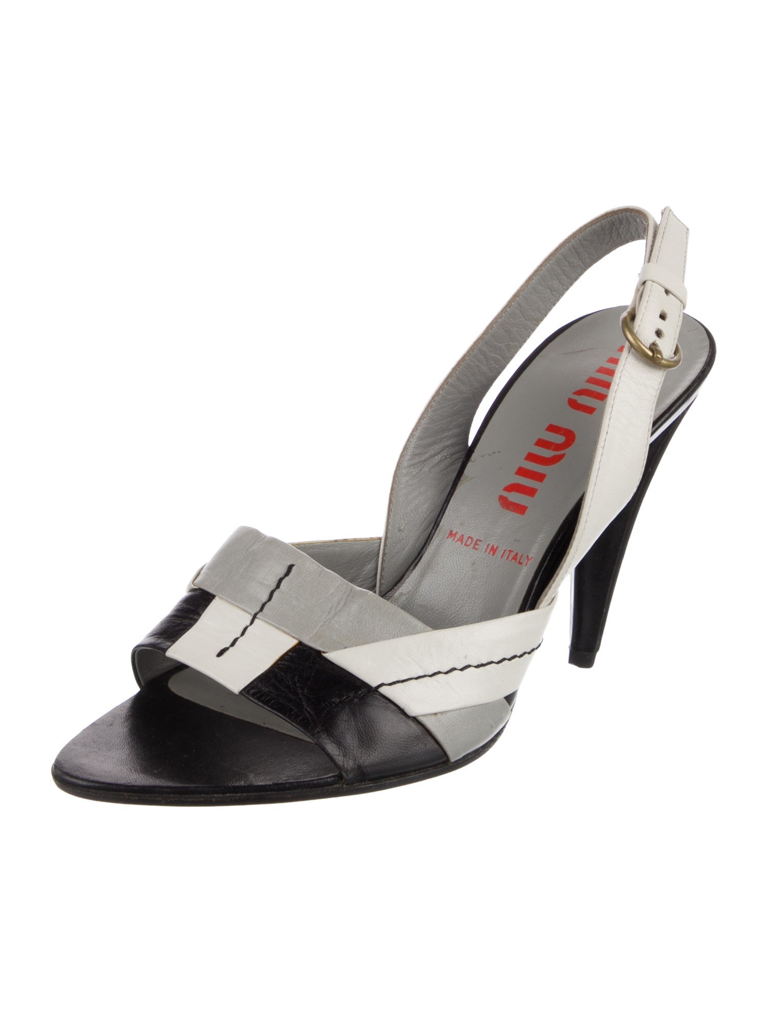 Miu Miu Leather Colorblock Pattern Slingback Sandals