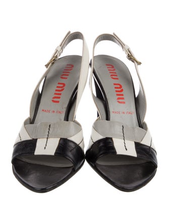 Miu Miu Leather Colorblock Pattern Slingback Sandals