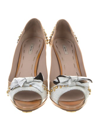 Miu Miu Patent Leather Colorblock Pattern Slingback Pumps