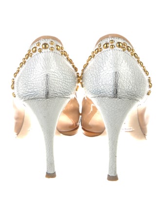 Miu Miu Patent Leather Colorblock Pattern Slingback Pumps