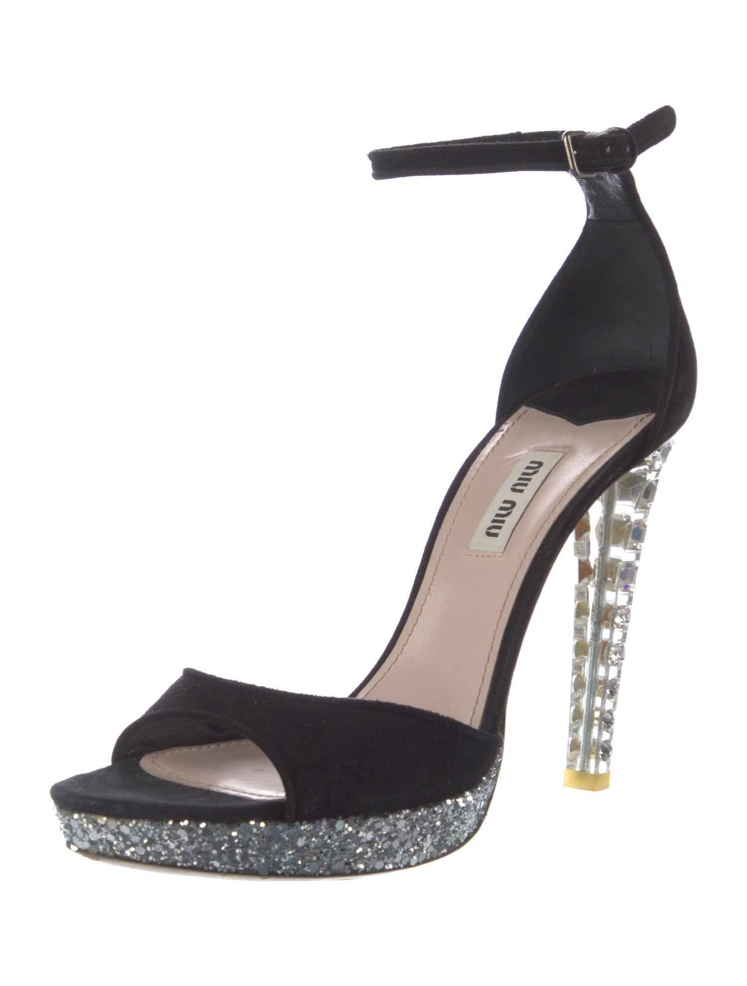 Miu Miu Suede Glitter Accents Sandals