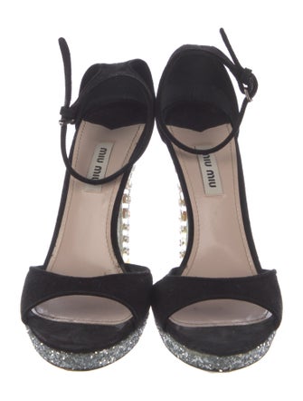 Miu Miu Suede Glitter Accents Sandals