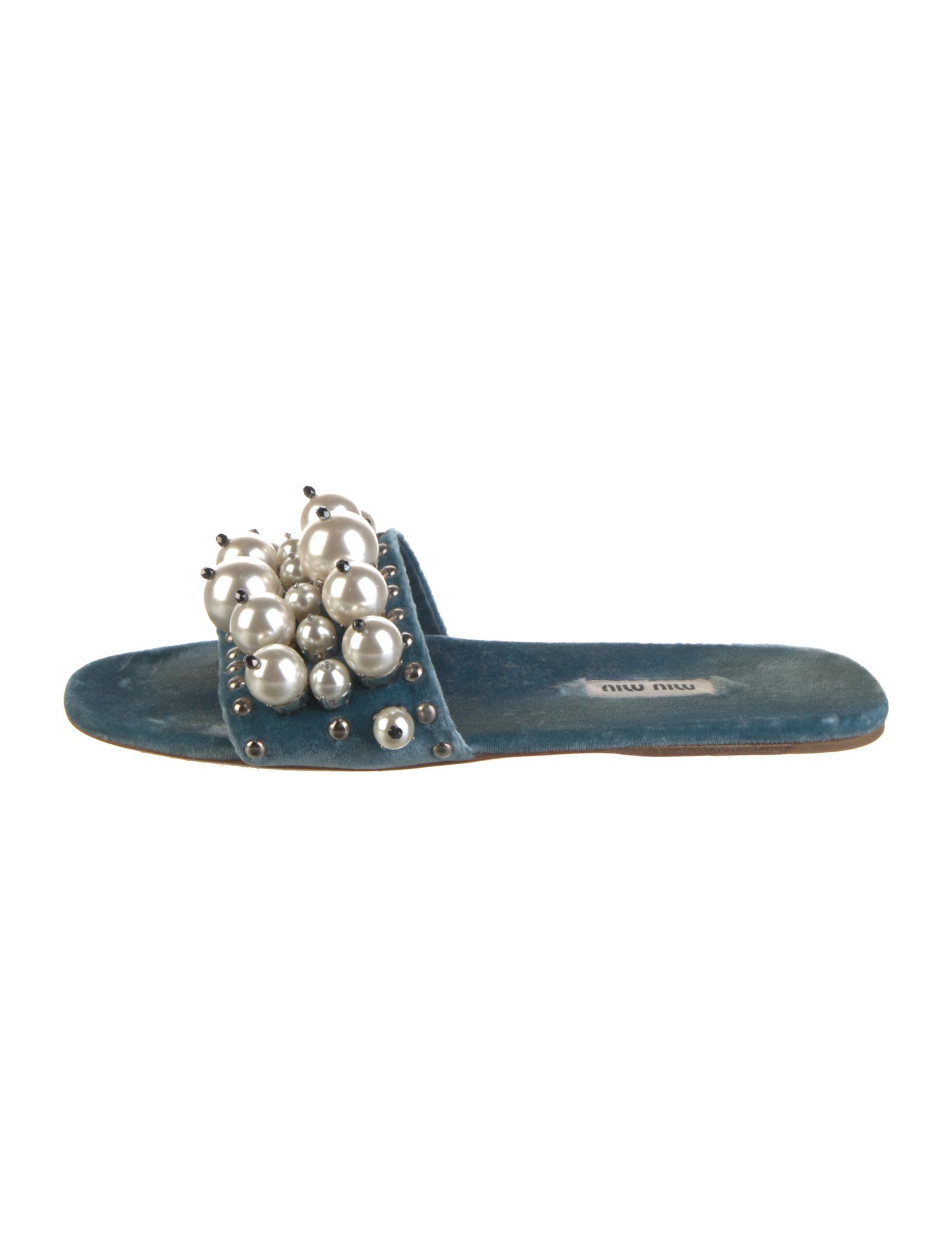 Miu Miu Velvet Crystal Embellishments Slides