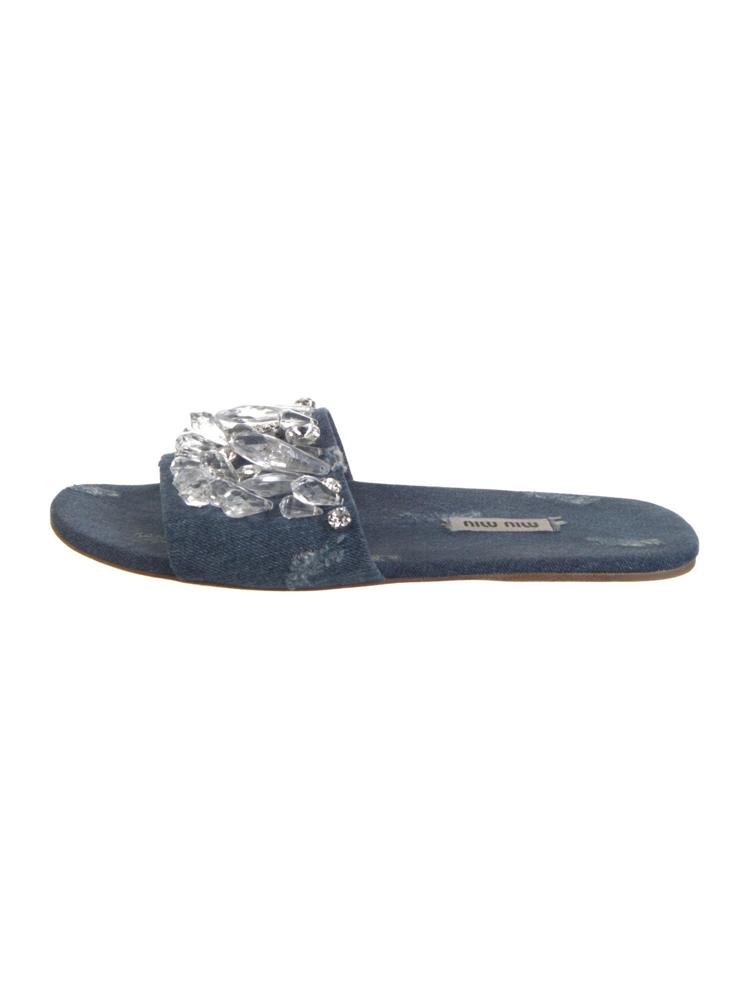 Miu Miu Denim Distressed Accents Slides