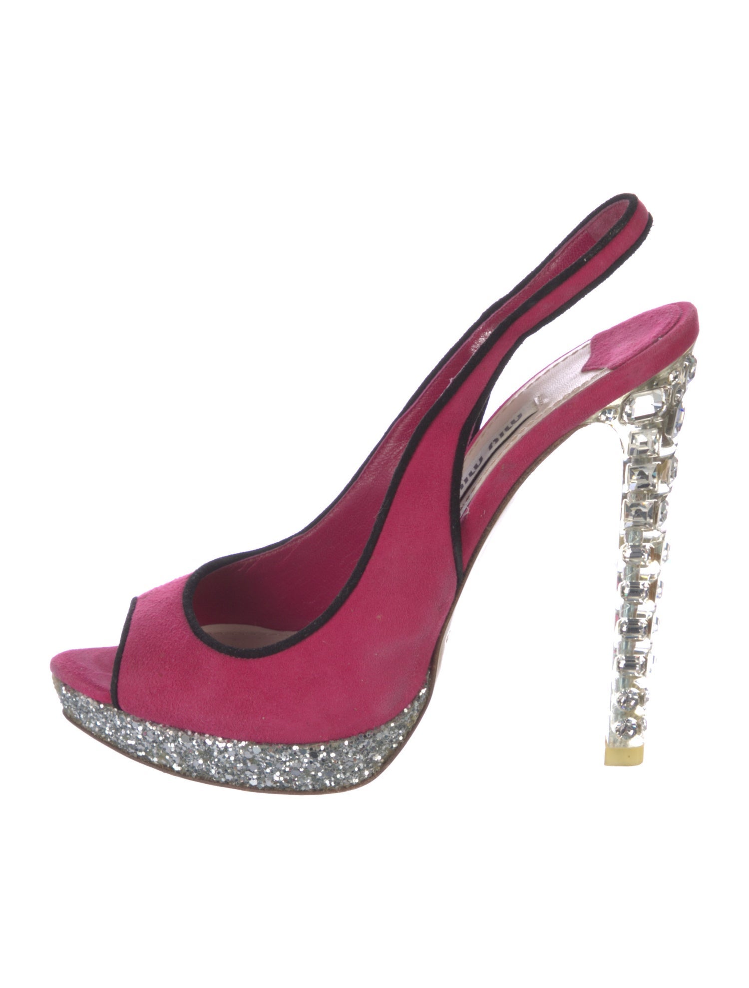 Miu Miu Suede Glitter Accents Slingback Sandals