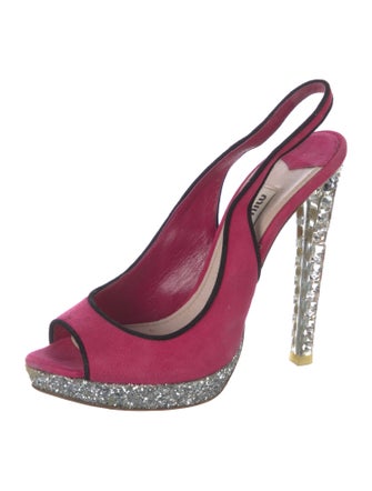 Miu Miu Suede Glitter Accents Slingback Sandals