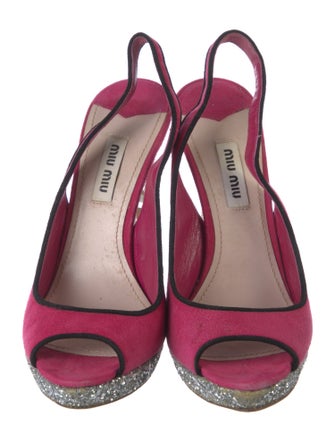 Miu Miu Suede Glitter Accents Slingback Sandals