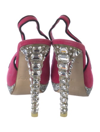 Miu Miu Suede Glitter Accents Slingback Sandals