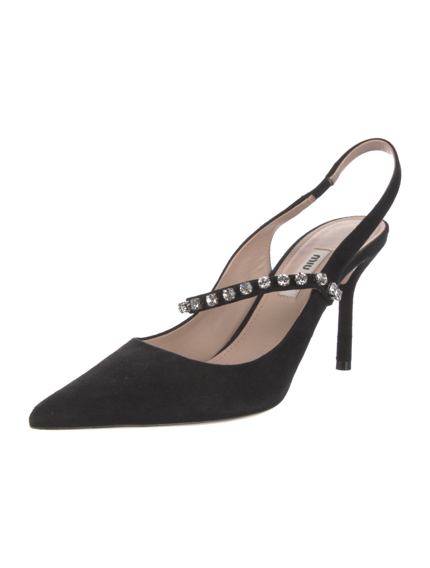 Miu Miu Suede Crystal Embellishments Slingback Pumps