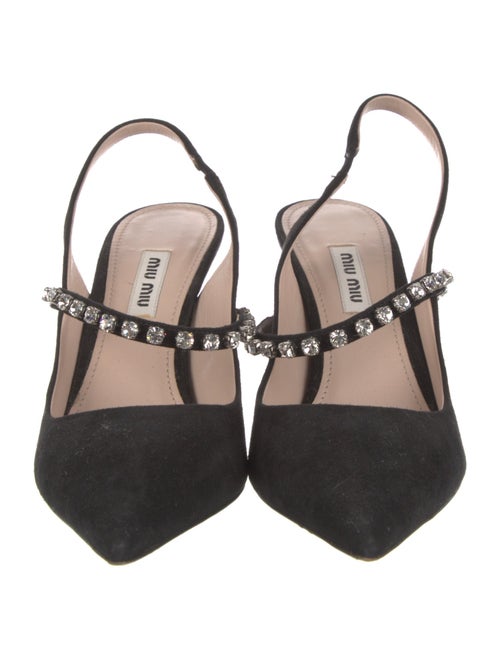 Miu Miu Suede Crystal Embellishments Slingback Pumps
