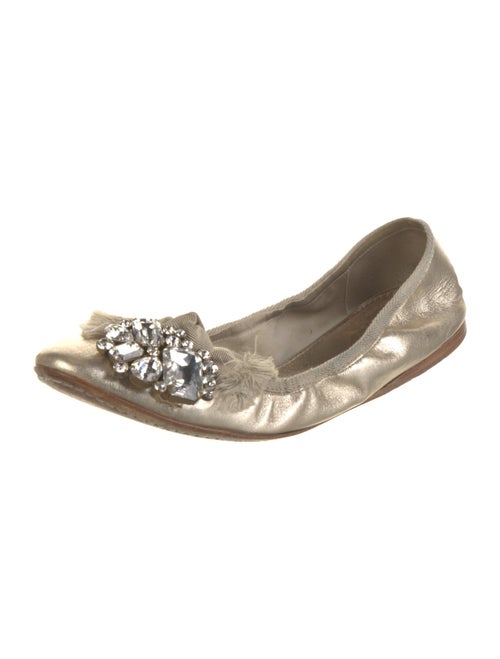 Miu Miu Leather Crystal Embellishments Flats
