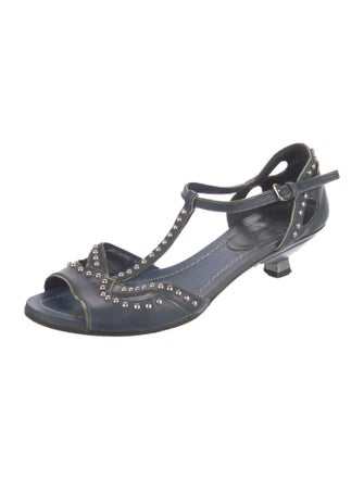 Miu Miu Leather Studded Accents T-Strap Sandals