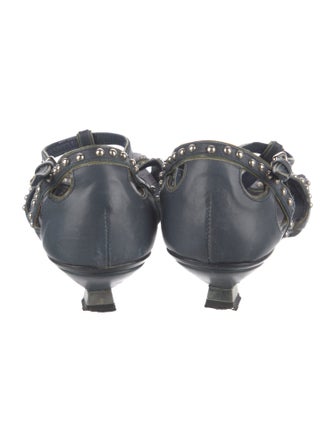 Miu Miu Leather Studded Accents T-Strap Sandals