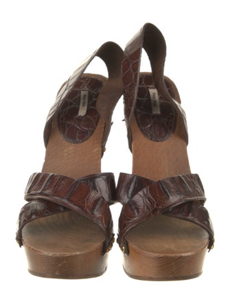 Miu Miu Embossed Leather Studded Accents Slingback Sandals