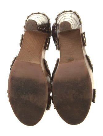 Miu Miu Embossed Leather Studded Accents Slingback Sandals