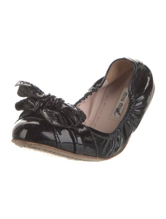 Miu Miu Patent Leather Bow Accents Ballet Flats