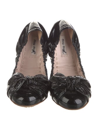 Miu Miu Patent Leather Bow Accents Ballet Flats