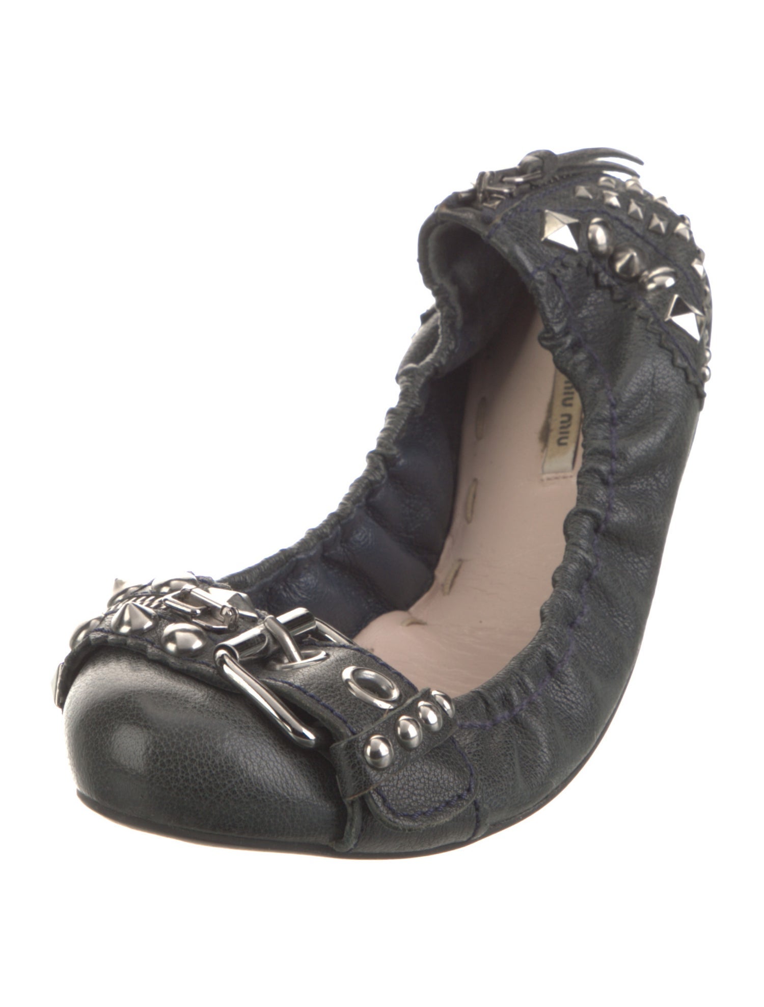 Miu Miu Leather Studded Accents Ballet Flats