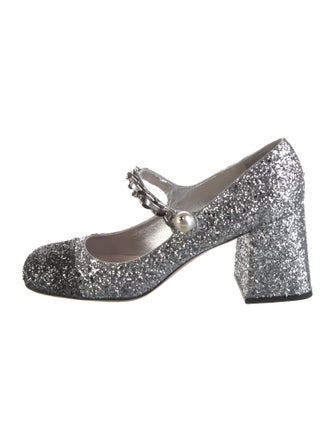 Miu Miu Glitter Chain-Link Accents Pumps