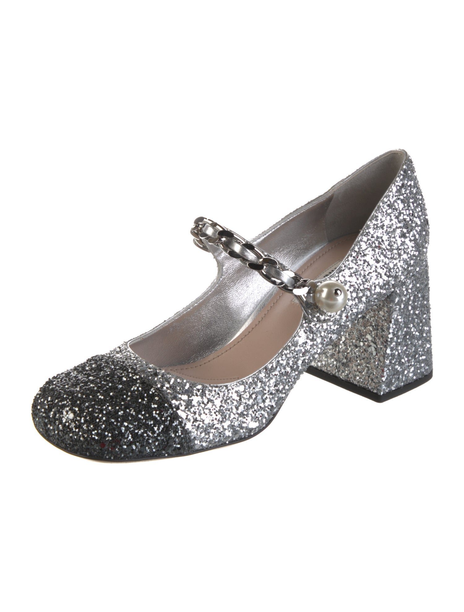 Miu Miu Glitter Chain-Link Accents Pumps
