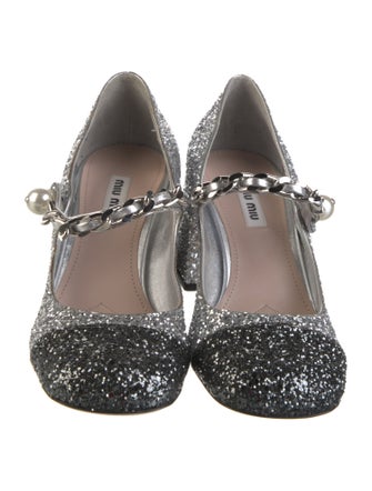 Miu Miu Glitter Chain-Link Accents Pumps