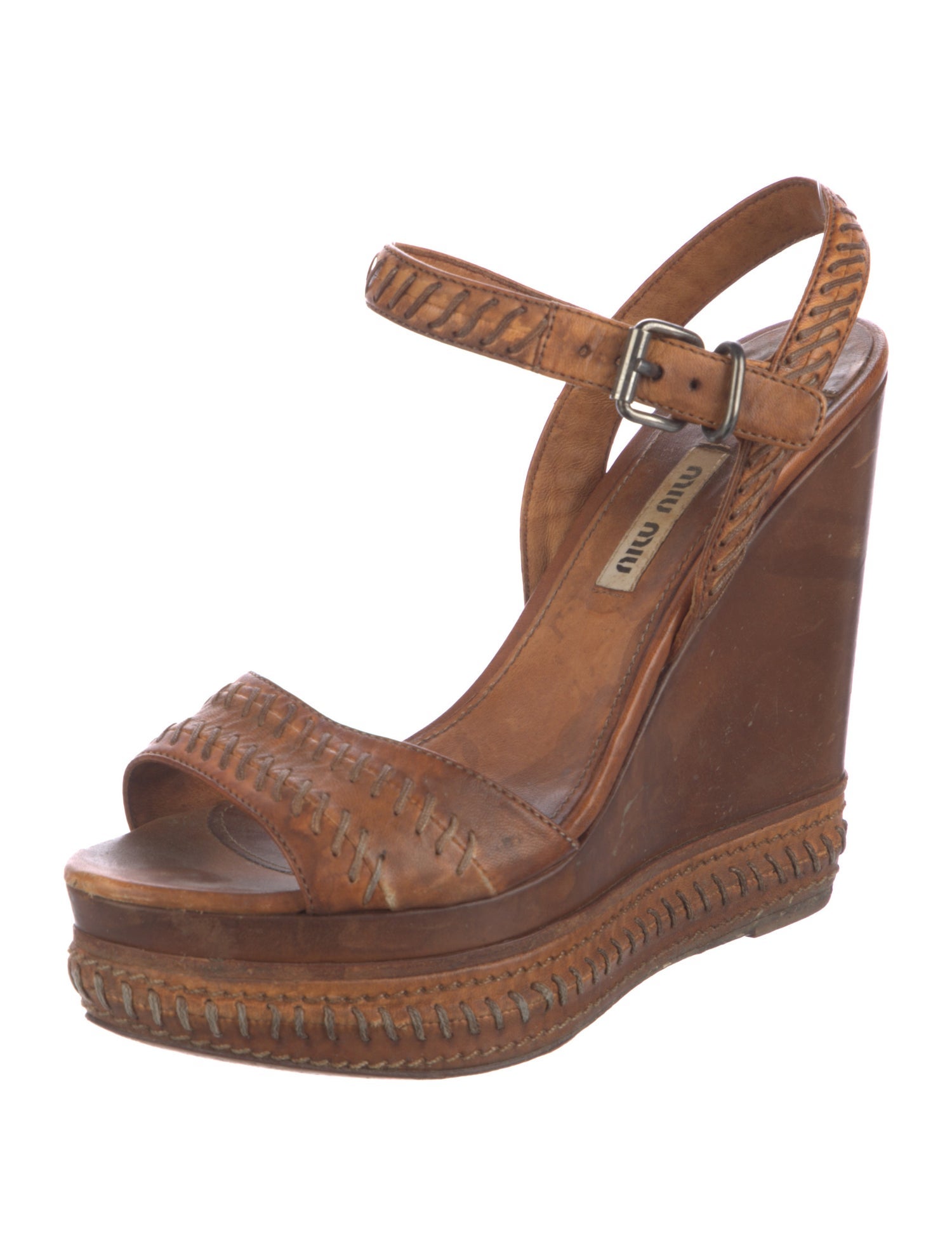 Miu Miu Leather Colorblock Pattern Sandals