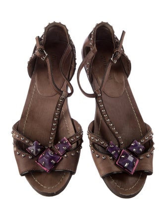 Miu Miu Leather Studded Accents Gladiator Sandals