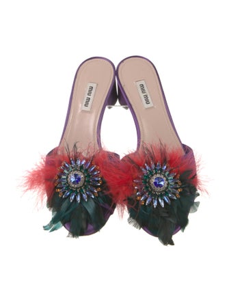 Miu Miu Satin Crystal Embellishments Slides