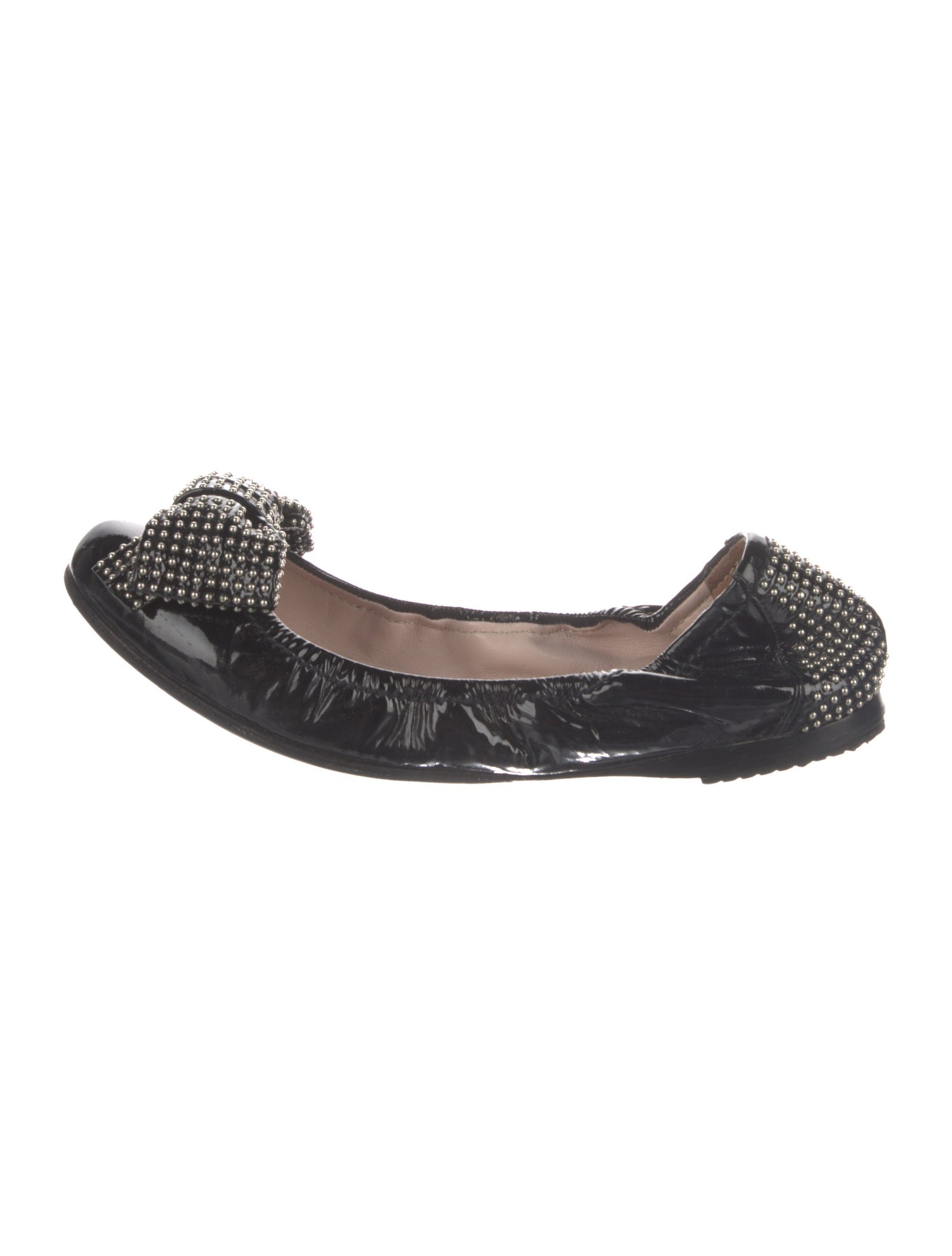 Miu Miu Patent Leather Bow Accents Ballet Flats