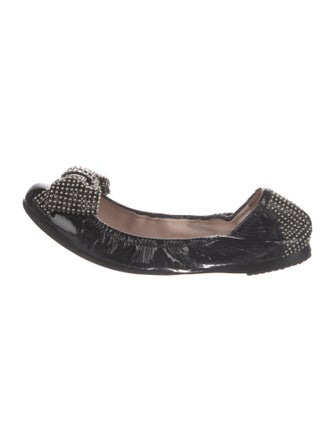 Miu Miu Patent Leather Bow Accents Ballet Flats