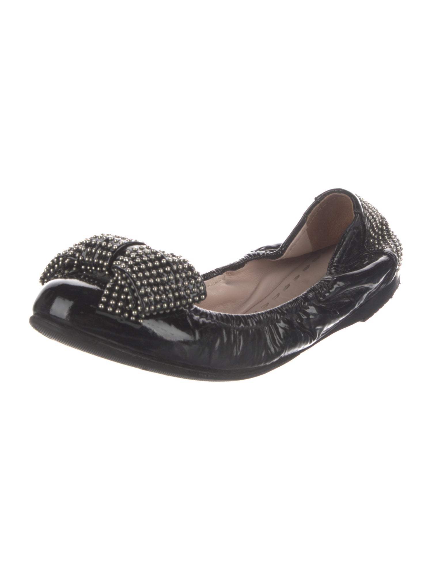 Miu Miu Patent Leather Bow Accents Ballet Flats