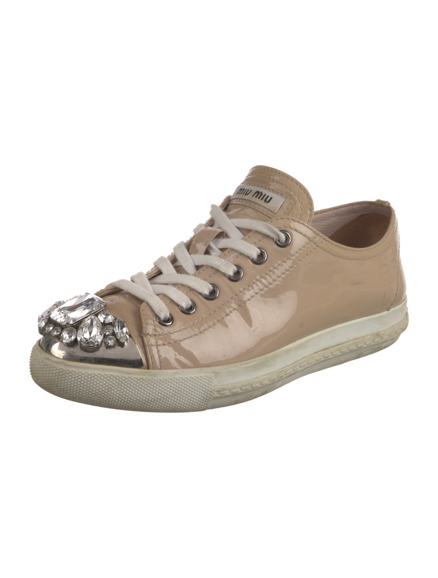 Miu Miu Patent Leather Crystal Embellishments Sneakers