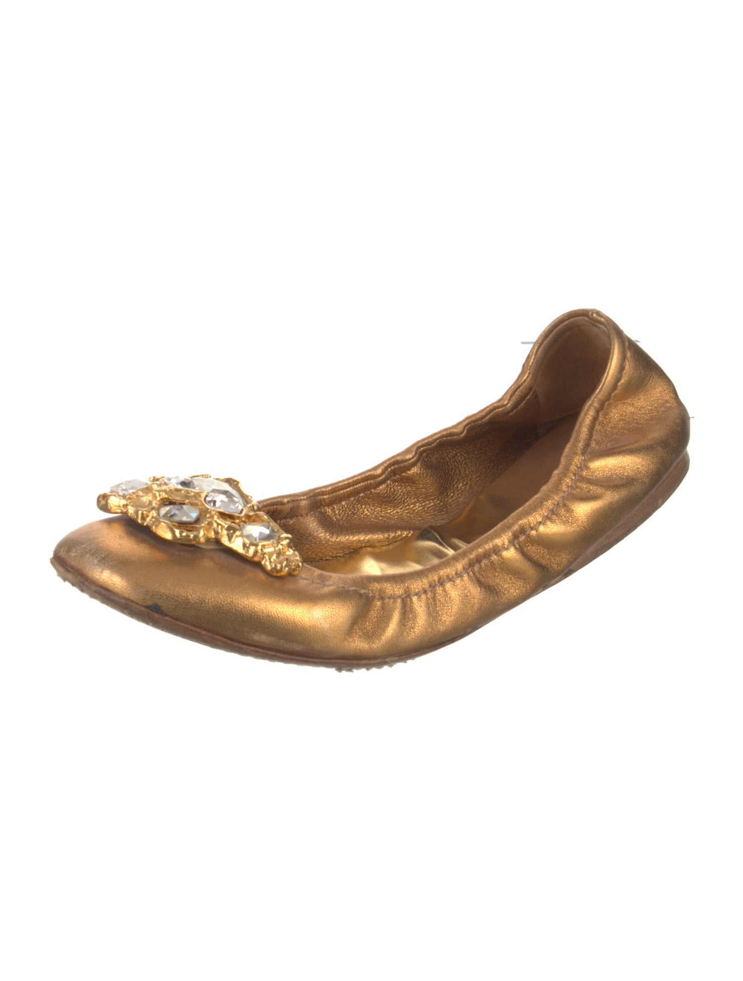 Miu Miu Leather Crystal Embellishments Ballet Flats