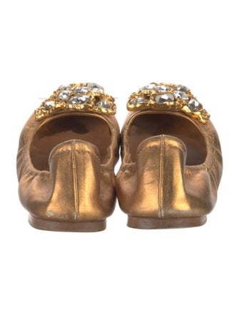 Miu Miu Leather Crystal Embellishments Ballet Flats