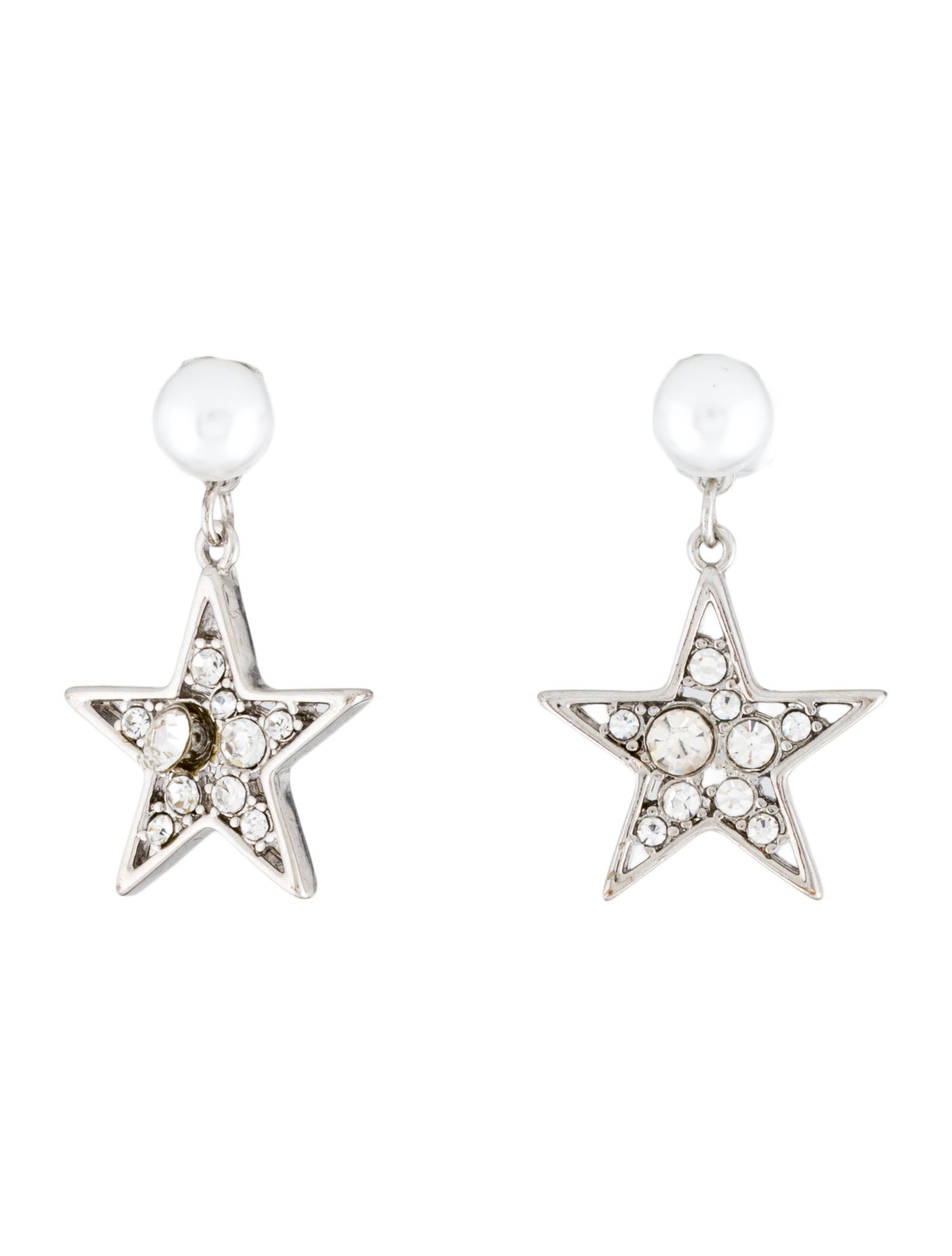 Miu Miu Crystal & Faux Pearl Star Drop Earrings