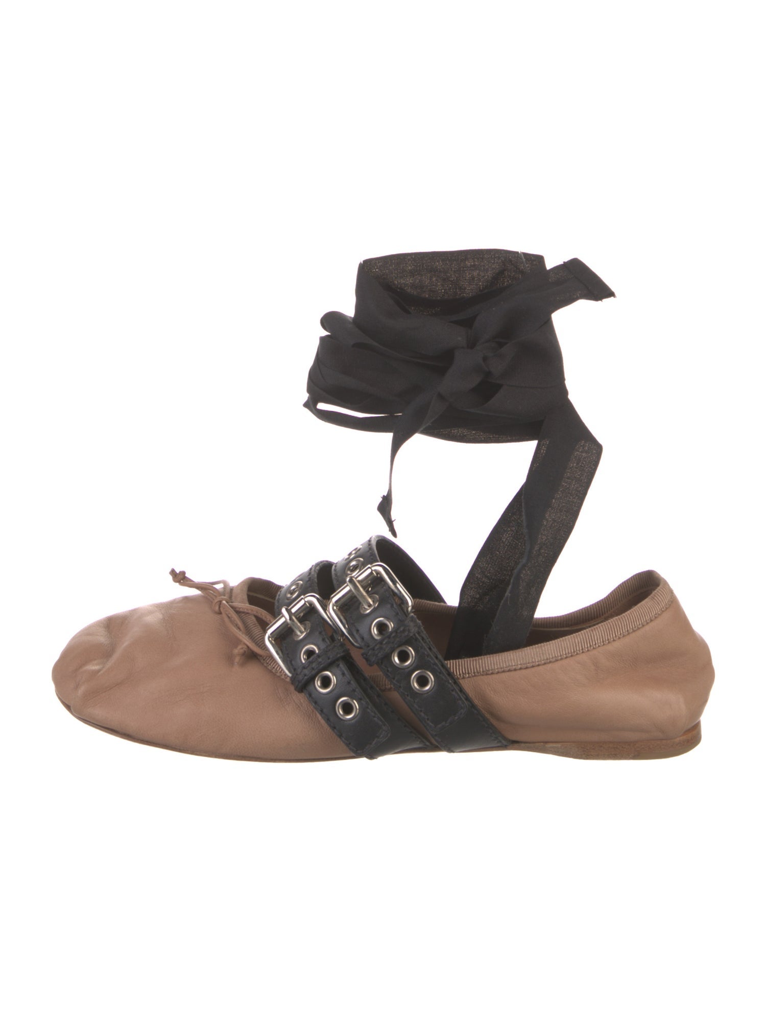 Miu Miu Leather Grosgrain Trim Ballet Flats