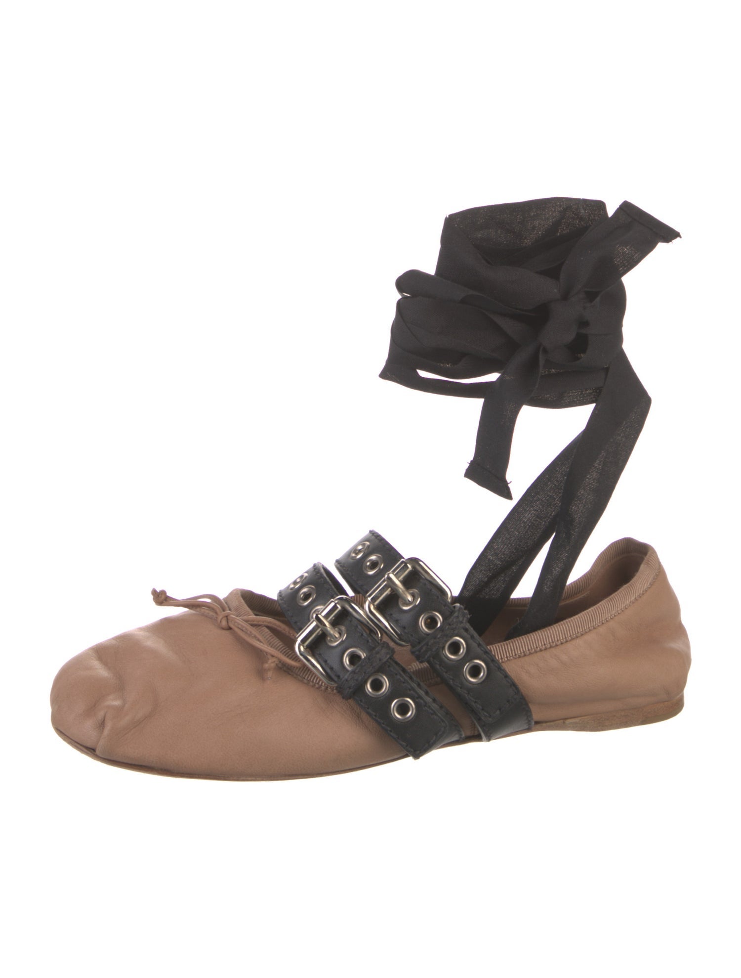 Miu Miu Leather Grosgrain Trim Ballet Flats