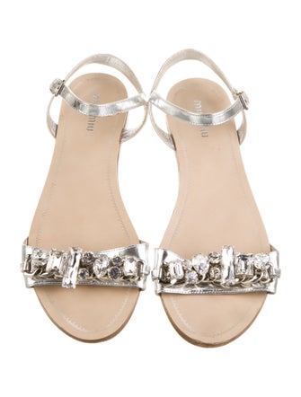 Miu Miu Leather Crystal Embellishments Slingback Sandals