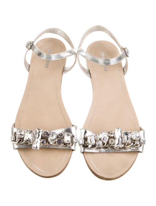 Miu Miu Leather Crystal Embellishments Slingback Sandals