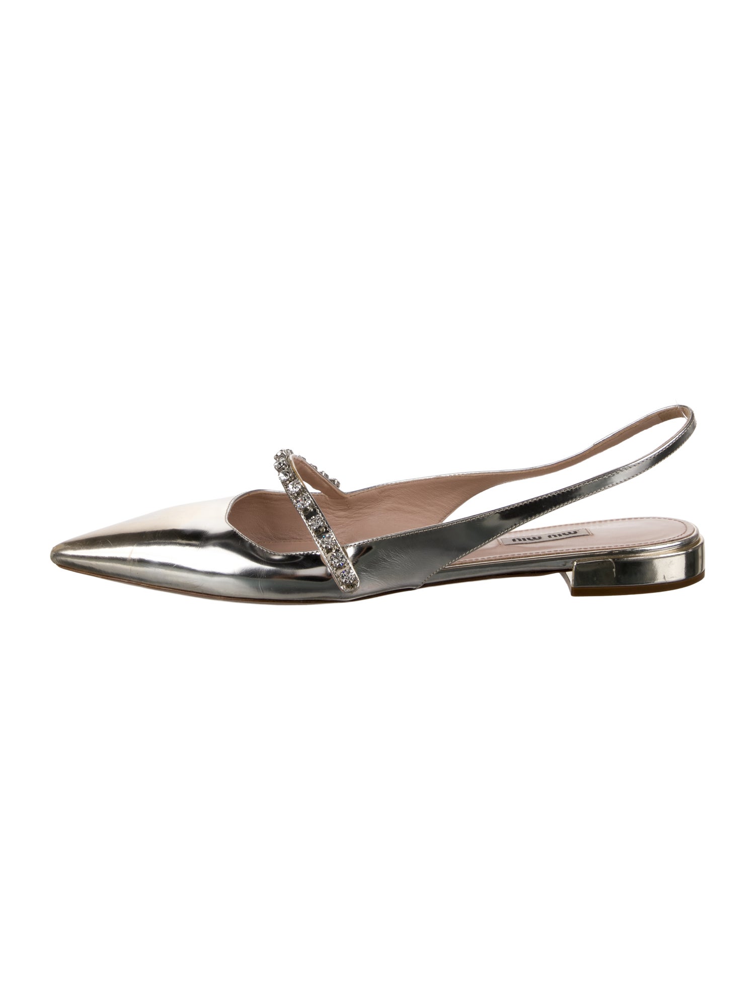 Miu Miu Leather Crystal Embellishments Slingback Flats