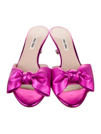 Miu Miu Leather Bow Accents Mules