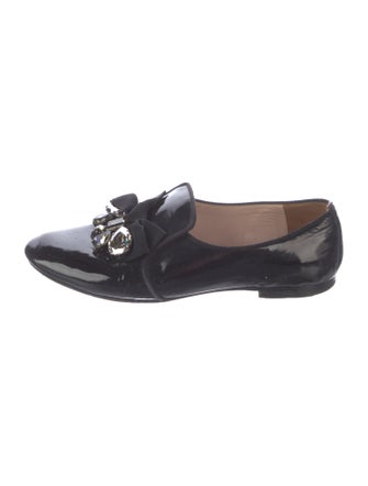 Miu Miu Patent Leather Crystal Embellishments Loafers