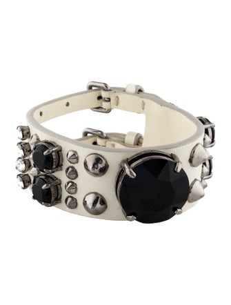 Miu Miu Crystal & Leather Stud Wrap Bracelet