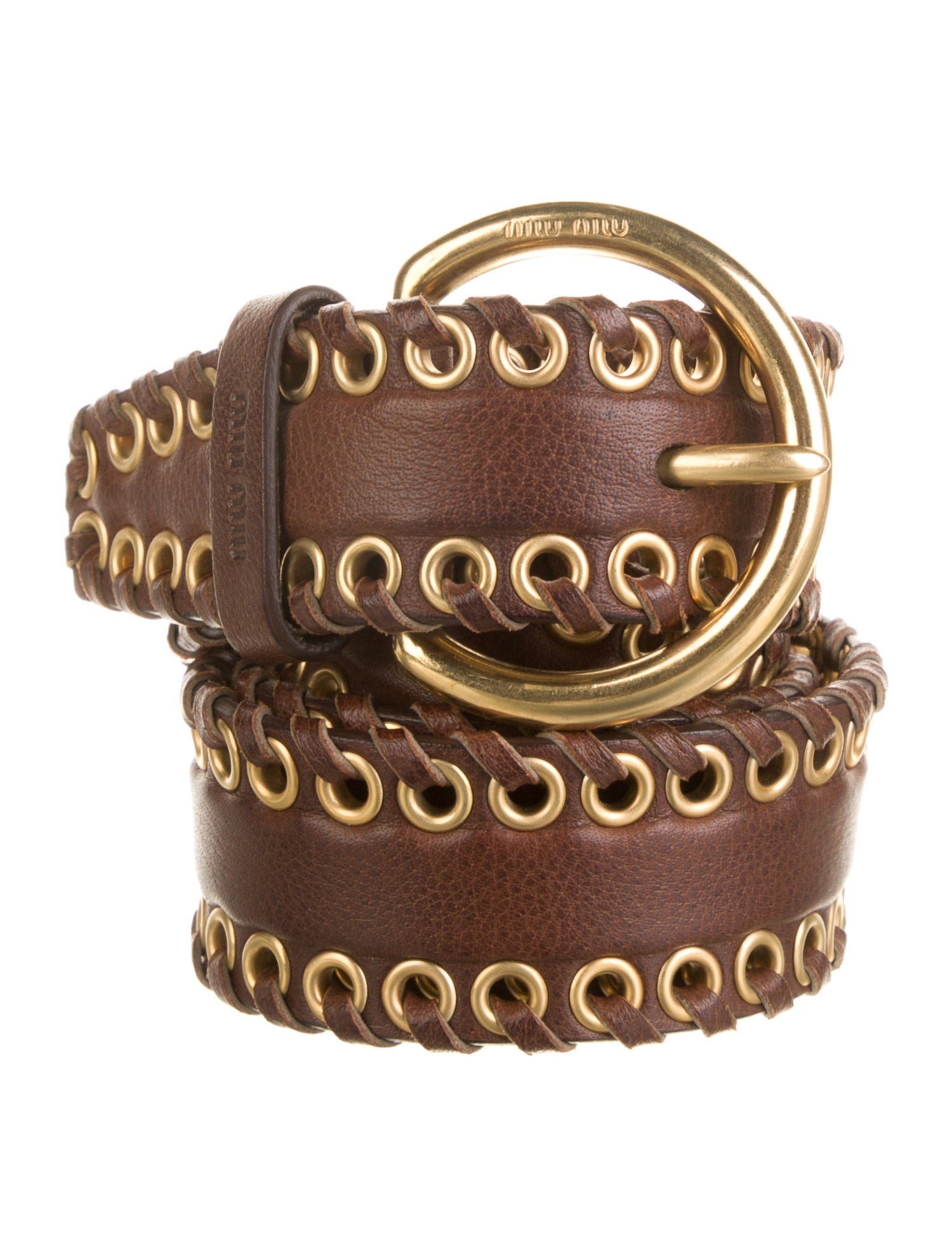 Miu Miu Leather Whipstitch Trim Belt