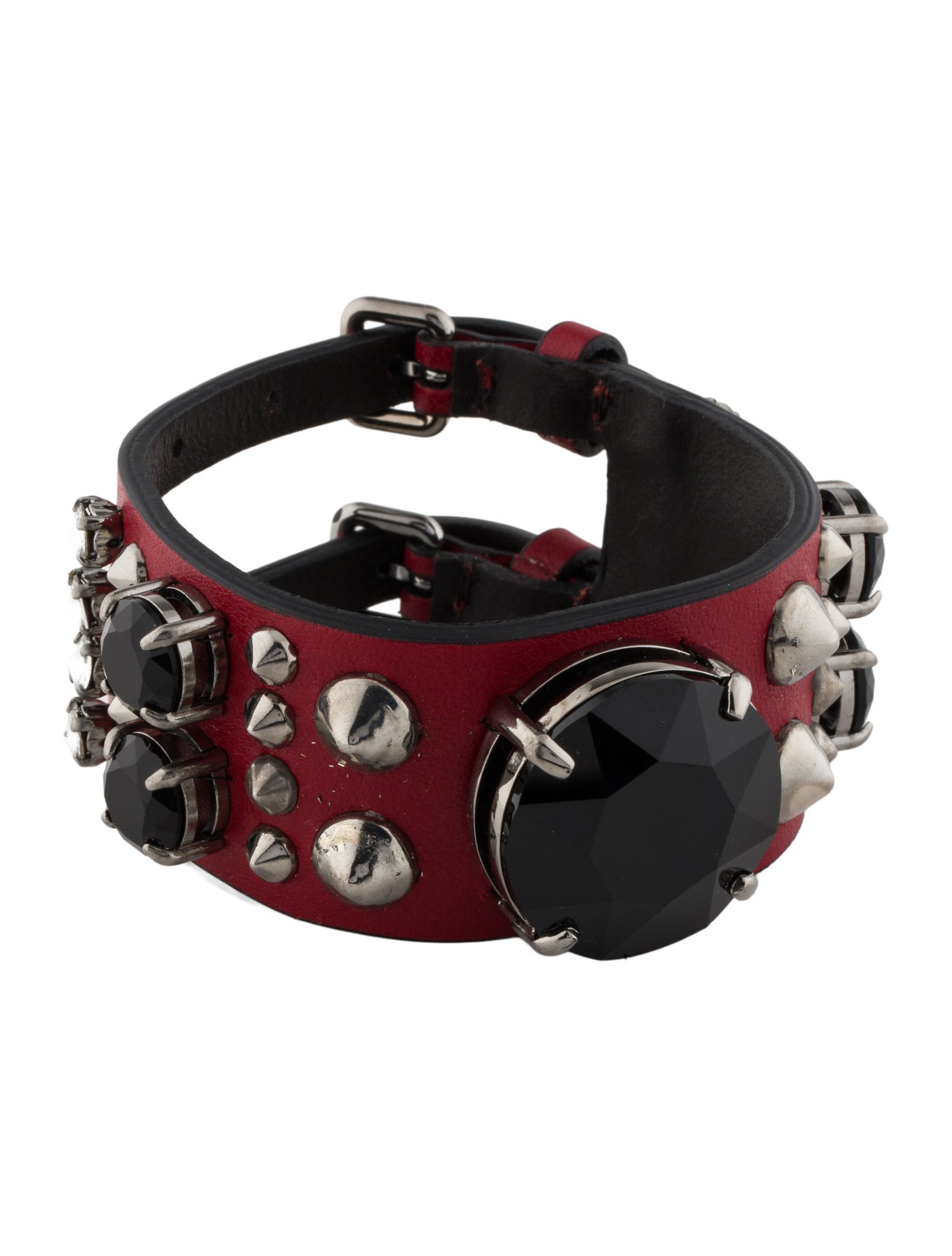 Miu Miu Crystal & Leather Stud Wrap Bracelet