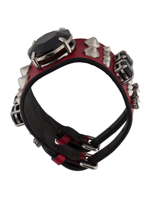 Miu Miu Crystal & Leather Stud Wrap Bracelet