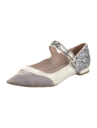 Miu Miu Leather Glitter Accents Mary Jane Flats